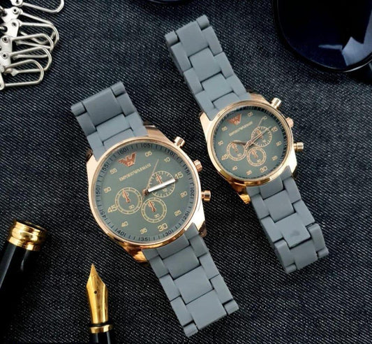 2 Pcs Universal Stainless Steel Chronograph Couple Watches - Round Multicolor Design