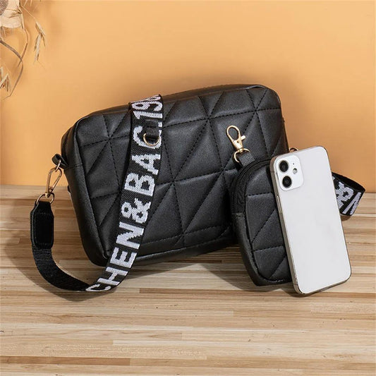 Stylish Girl's Crossbody Bag - 2 Pcs Black Embroidered PU Leather, C-AR-5 Black